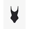Skims Sleeveless Deep V-neck Thong Bodysuit In Onyx