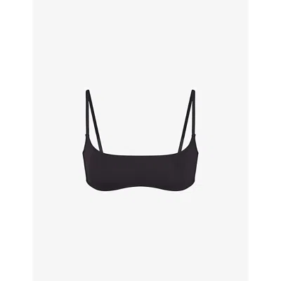 Skims Womens Onyx Signature Swim Scoop-neck Stretch Recycled-nylon Bikini Top