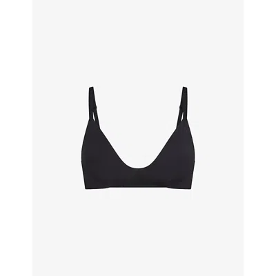 Skims Womens Onyx Wireless Form Logo-embossed Padded Stretch-cotton Bra