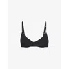 SKIMS SKIMS WOMEN'S ONYX WIRELESS FORM LOGO-EMBOSSED PLUNGE STRETCH-COTTON BRA