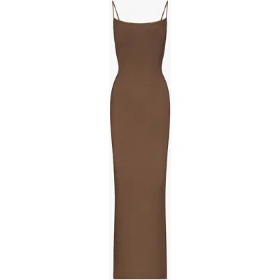 Skims Brown Soft Lounge Long Slip Maxi Dress In Brown