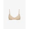 Skims Womens Sand Wireless Form Logo-embossed Plunge Stretch-cotton Bra