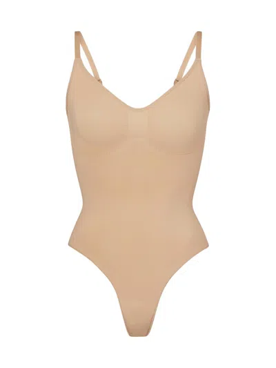 Skims Women's Seamless Sculpt Thong Bodysuit In Brown