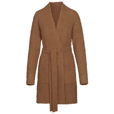 Pre-owned Skims Women's  Cozy Knit Short Robe In Camel