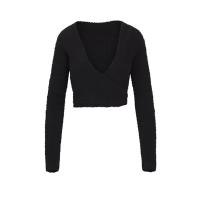 Pre-owned Skims Women's  Cozy Knit Wrap Top In Onyx