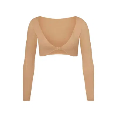 Pre-owned Skims Women's  Swim Long Sleeve Shrug In Ochre In Brown