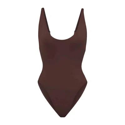 Pre-owned Skims Women's  Swim Scoop Neck One Piece In Cocoa