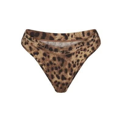 Pre-owned Skims Women's  X Dolce&gabbana Cotton Jersey Cheeky Tanga In Leopard