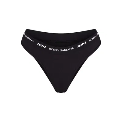 Pre-owned Skims Women's  X Dolce&gabbana Cotton Jersey Cheeky Tanga In Onyx In Black