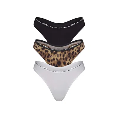 Pre-owned Skims Women's  X Dolce&gabbana Cotton Jersey Dipped Thong (3pack) In Leopard