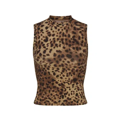Pre-owned Skims Women's  X Dolce&gabbana Cotton Jersey Mock Neck Tank In Leopard