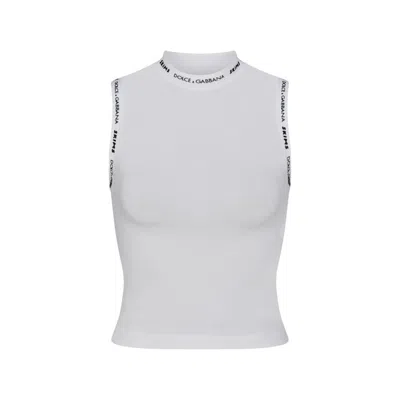 Pre-owned Skims Women's  X Dolce&gabbana Cotton Jersey Mock Neck Tank In Snow