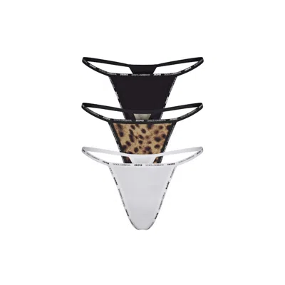 Pre-owned Skims Women's  X Dolce&gabbana Cotton Jersey Tstring Thong (3pack) In Leopard
