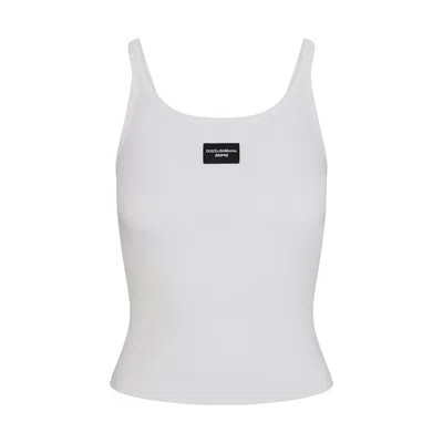 Pre-owned Skims Women's  X Dolce&gabbana Cotton Rib Scoop Tank In Snow In White