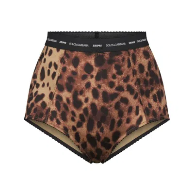Pre-owned Skims Women's  X Dolce&gabbana Stretch Satin Highwaisted Brief In Leopard