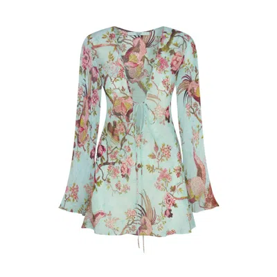 Pre-owned Skims Women's  X Roberto Cavalli Long Sleeve Mini Dress In Fagianella Print In Animal Print