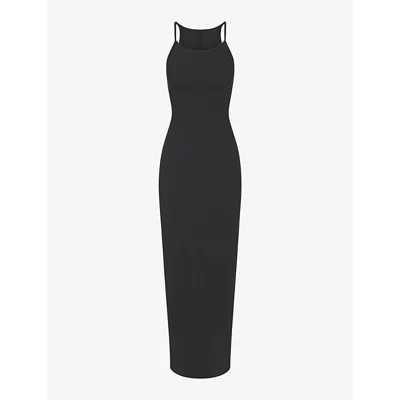 Skims Womens Soot Cotton Rib Scoop-neck Stretch-cotton Maxi Dress