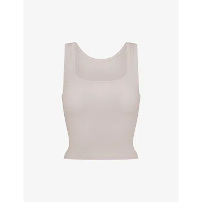 Skims Womens Stone Cotton Rib Scoop-neck Stretch-cotton Tank Top In Stone