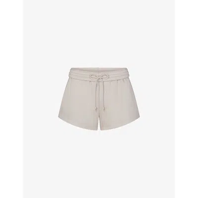 Skims Womens Stone Drawstring Finished-hem Cotton-fleece Shorts In Stone