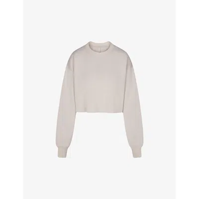 Skims Womens Stone Loose-fit Cropped Cotton-blend Sweatshirt In Neutral