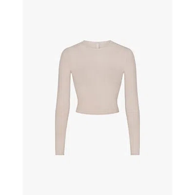 Skims Womens Stone New Vintage Cropped Stretch-cotton T-shirt In Stone