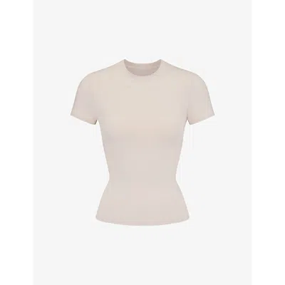 Skims Womens Stone Short-sleeved Slim-fit Stretch-cotton T-shirt