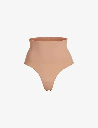 Skims Womens Ochre Core Control High-rise Stretch-woven Thong In Ochre