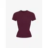 Skims Womens Cotton Jersey Round-neck Stretch-cotton T-shirt Deep Berry