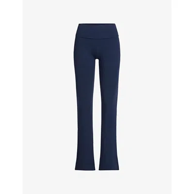 Skims Womens Foldover Slim-fit High-rise Stretch-jersey Trousers Navy Xs