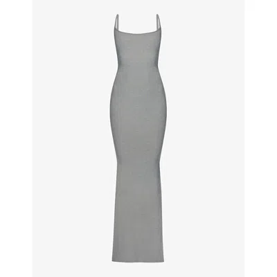 SKIMS WOMENS STRAIGHT-NECK STRETCH-JERSEY MAXI NIGHTDRESS HEATHER GREY XXL