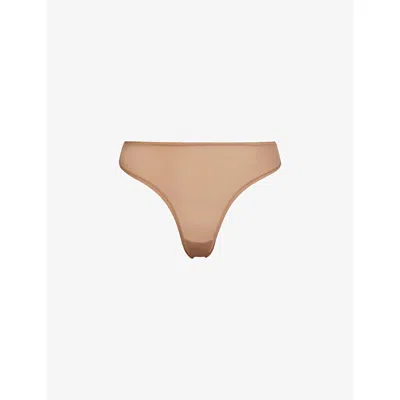 Skims Womens Ochre Fits Everybody Mid-rise Stretch-woven Thong Xxxl
