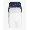 Skims Womens Ribbed High-rise Pack Of Three Cotton-jersey Boxers Navy Daisy Print Xxs