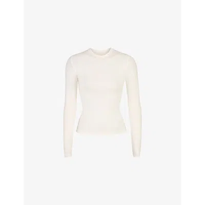 Skims Womens Round-neck Fitted Stretch-cotton T-shirt Marble In Grey