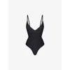Skims Unlined Plunge Thong Bodysuit In Onyx