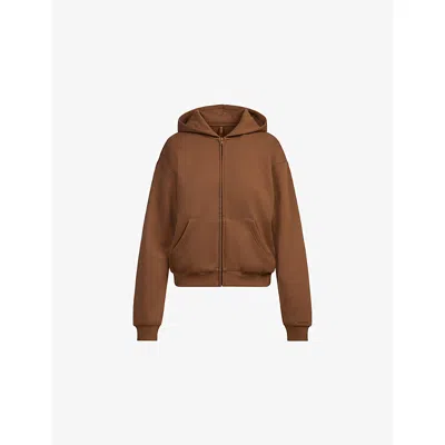 Skims Womens  Classic Zip-up Cotton Fleece Hoody In Brown