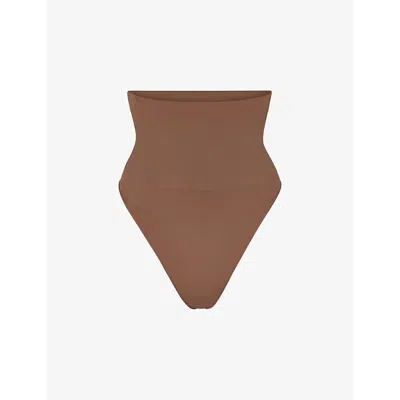 Skims Womens Jasper Seamless Sculpt High-rise Stretch-woven Thong In Brown