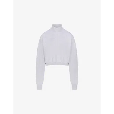 Skims Womens Cropped Half-zip Cotton-blend Jumper Light Heather Grey In Gray