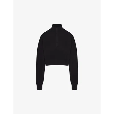 Skims Womens Onyx Loose-fit Cropped Cotton-blend Sweatshirt