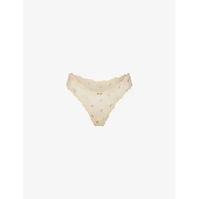 Skims Womens  Dipped Stretch-lace Thong In Neutral