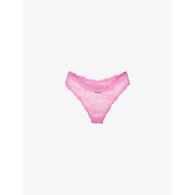 Skims Womens  Dipped Stretch-lace Thong In Pink