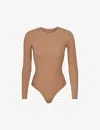 Skims ‘fits Everybody' Long Sleeve Crew Neck Bodysuit In Nude (lingerie)