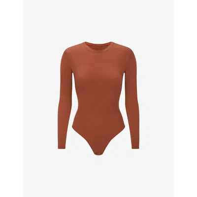 Skims Womens Fits Everybody Round-neck Stretch-woven Body Saffron In Burgundy