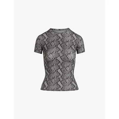 Skims Womens  Fits Everybody Snake-print Short-sleeve Stretch-jersey T-shirt Shadow Snake Print