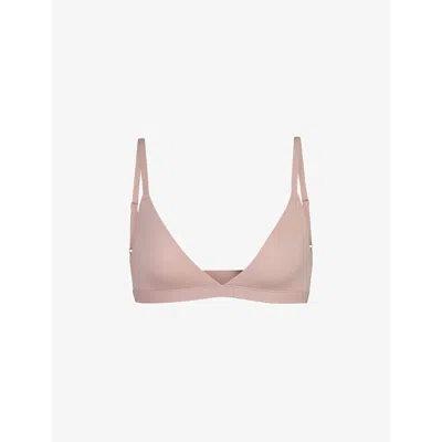 Skims Fits Everybody Wrap-effect Triangle Stretch Bralette In Sienna