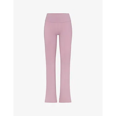 Skims Womens Foldover Slim-fit High-rise Stretch-jersey Trousers Dusk In Pink