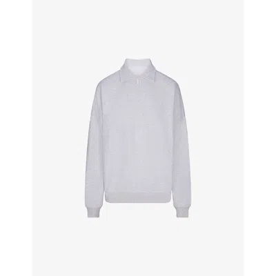 Skims Womens Light Heather Grey Half-zip Relaxed-fit Sweatshirt