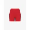 Skims Womens  High-rise Ribbed Stretch-cotton Boxers In Red