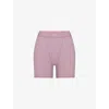 Skims Womens  High-rise Ribbed Stretch-cotton Boxers In Pink
