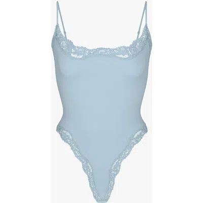 Skims Womens  Lace-trim Sleeveless Stretch-woven Body In Blue