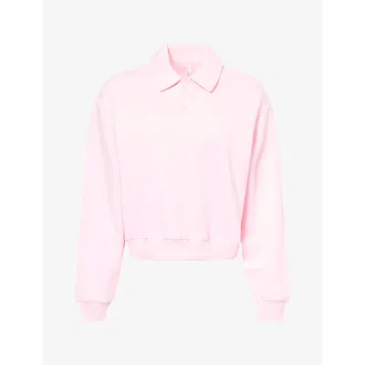 Skims Womens  Logo Cotton-fleece Polo Sweatshirt In Cherry Blossom